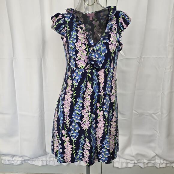 Lilly Pulitzer Clare Dress Bright Navy Fox Wisteria Silk Cotton Blend Size S - Picture 1 of 7